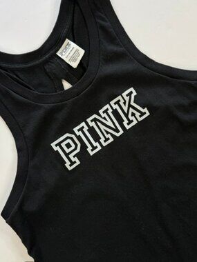 VS Pink Victoria's Secret Racerback Tank Top Black with Classic Logo Small